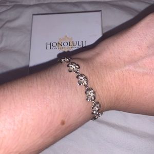 Plumeria Flower Sterling Silver Bracelet